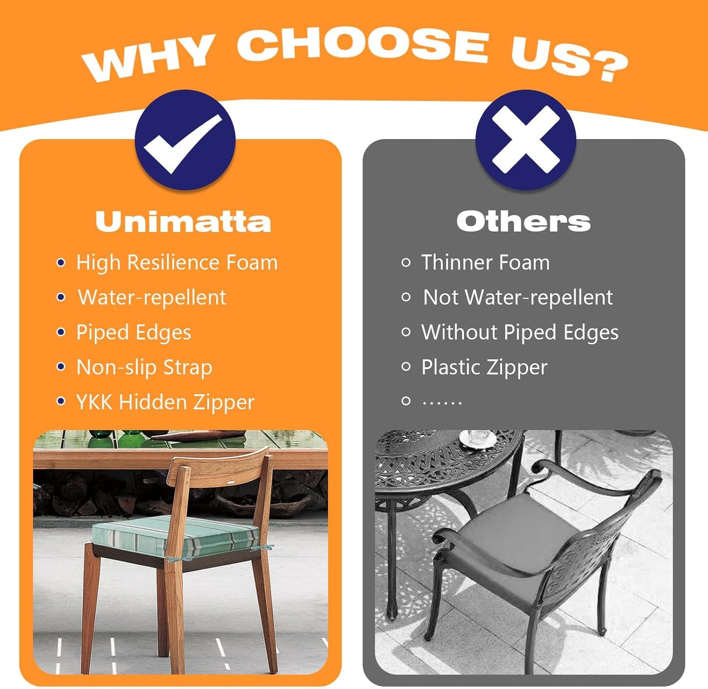 Square Corner Seat Cushions, 19" x 19" x 3", Set of 4, Indoor Outdoor Water Repellent Universal Chair Pads with Ties for Patio Furniture, Garden Deck Dining Chairs, Aqua Stripe