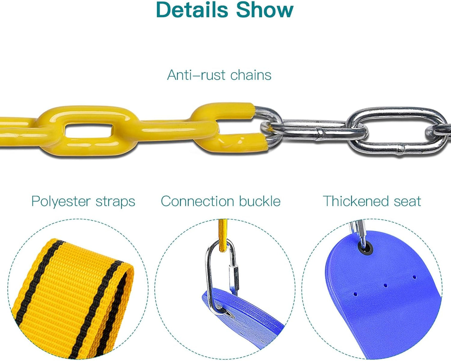 PACEARTH 2 Pack Swings Seats Holds 660lbs with 68.9 inch Anti-Rust Chains Plastic Coated 23.6 inch Tree Hanging Straps and Locking Buckles (Blue)