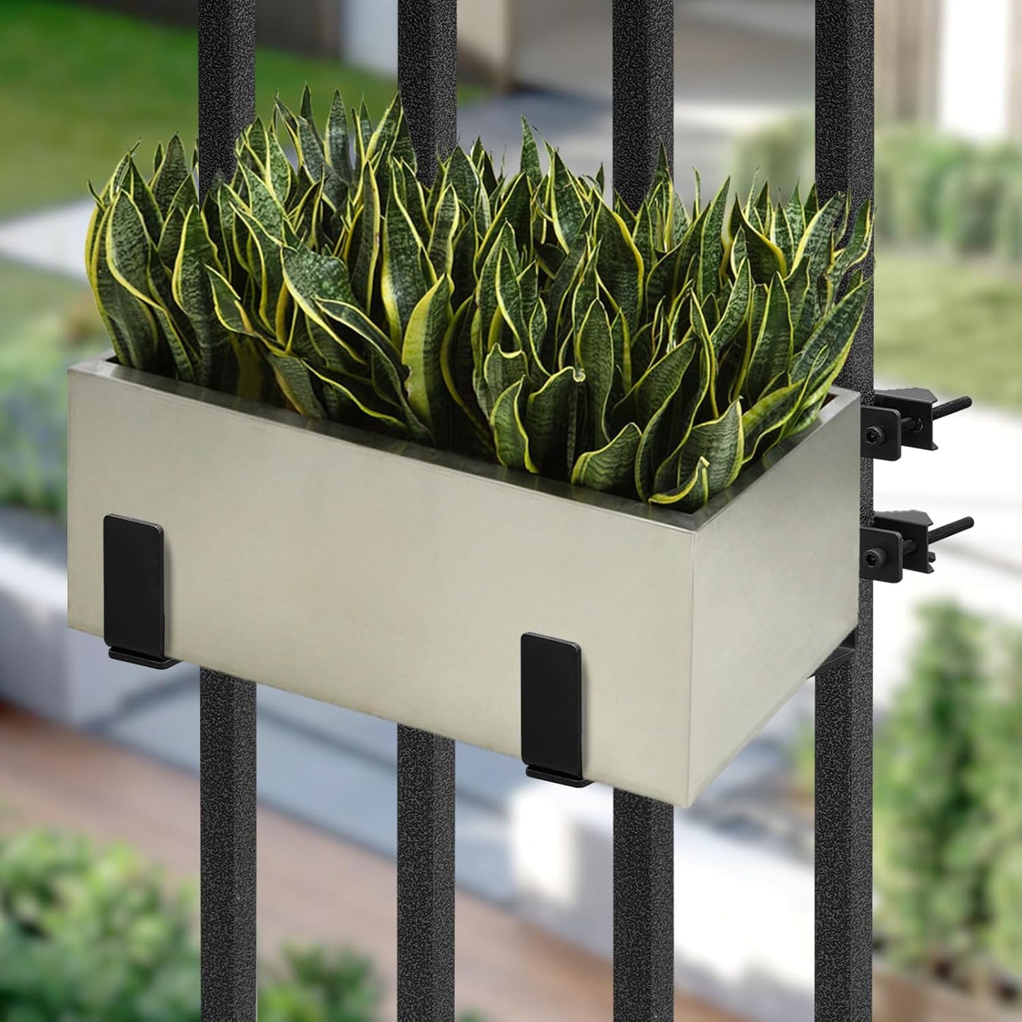 Planter Box Bracket, Flower Box Holder Circular and Square Railings Brackets,Adjustable Deck Railing Planter Box Holder for Patio Garden Fence Pergola Balcony (2 Pieces)