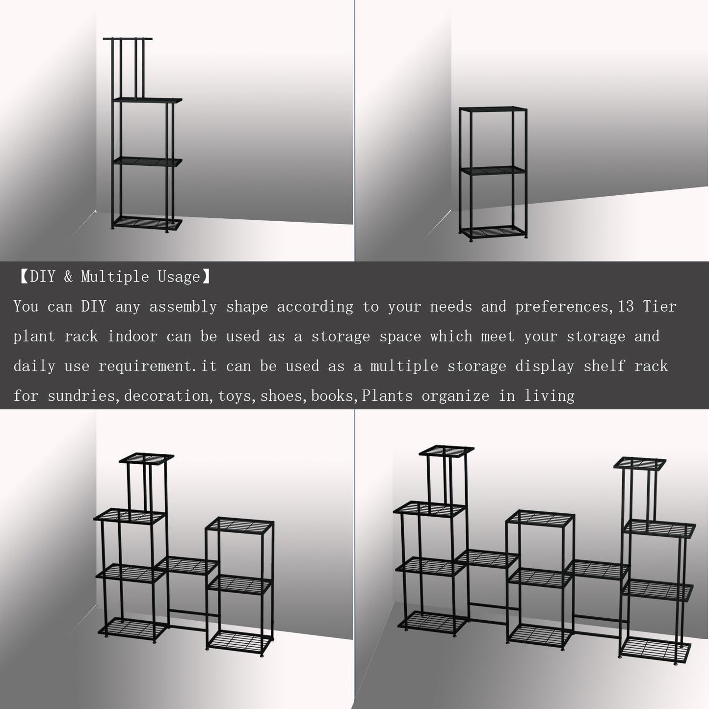 Tall Multi Tier Plant Stand, 13 Tiers Multifunctional Plant Stands for Indoor Plants, Decorative Black Steel Plant Shelf for outdoor Patio Garden Balcony and Yard