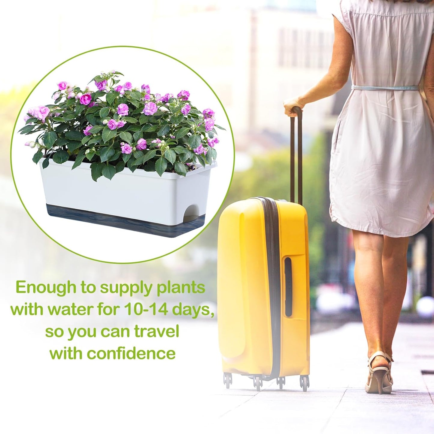 Window Box Planter 8 Pcs, 17 Inches Rectangle Flower Pots with Drainage Holes and Trays, Vegetable Planters for Windowsill Patio Garden Balcony Home Porch Yard Indoor Outdoor (White)