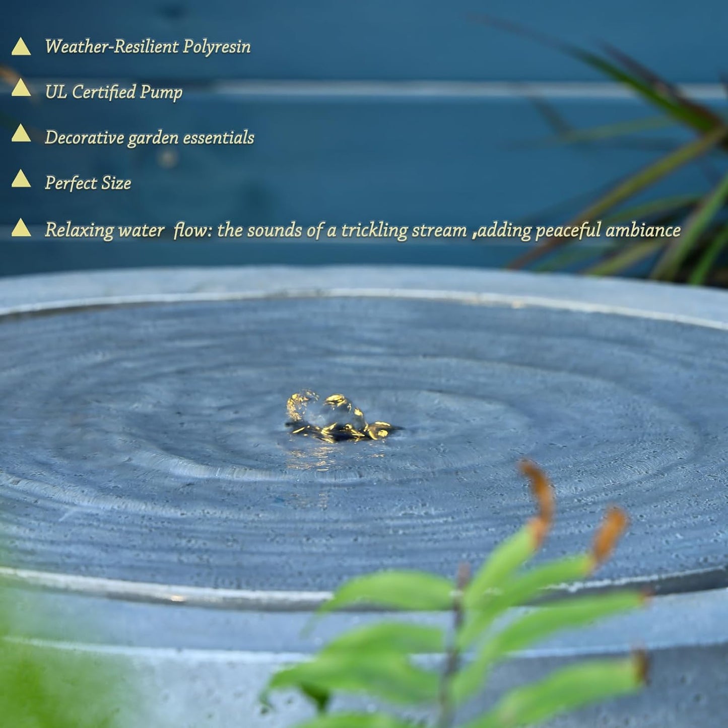 Garden Water Fountain Outdoor Large Round Bubbler Water Feature Indoor with Lights & Pump and Pebbles Concrete Effect for Patio Pool Pond Yard Home Decor Gray, 25 "L X 25" W X 17.5" H