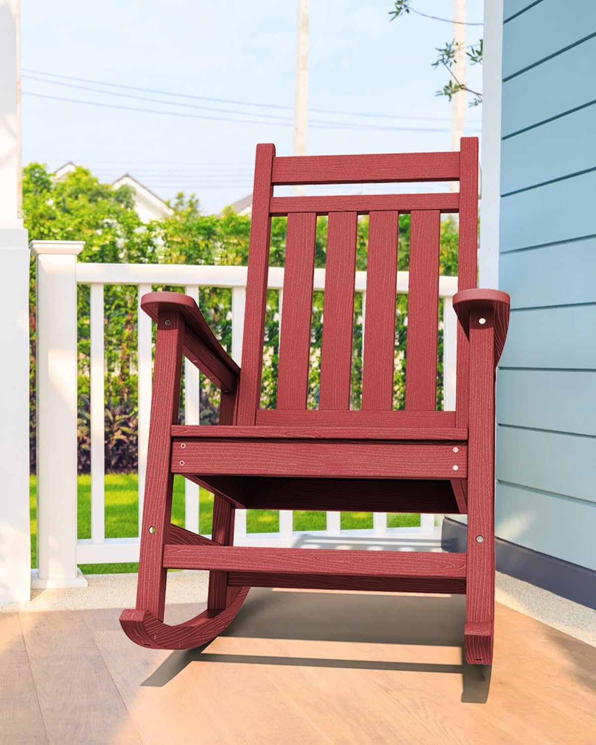 SERWALL Outdoor Rocking Chair Set of 2, HDPE Rocking Chairs for Adult, All Weather Porch Rockers for Lawn Garden, Crimson Red