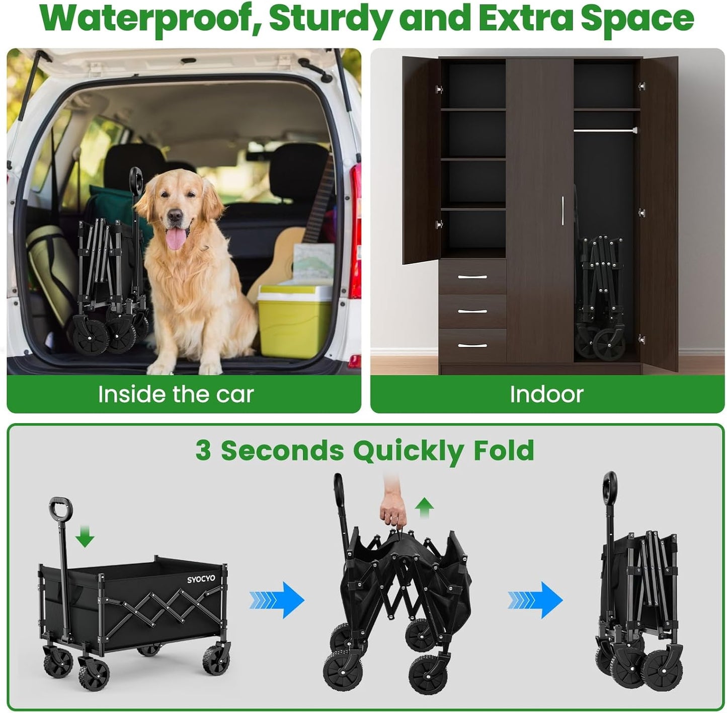 Collapsible Wagon with Wheels 350LBS, Beach Foldable Wagon Cart Lightweight Portable, Folding Utility Wagon Grocery Cart for Shopping Camping Sports Beach Garden Carbon Black