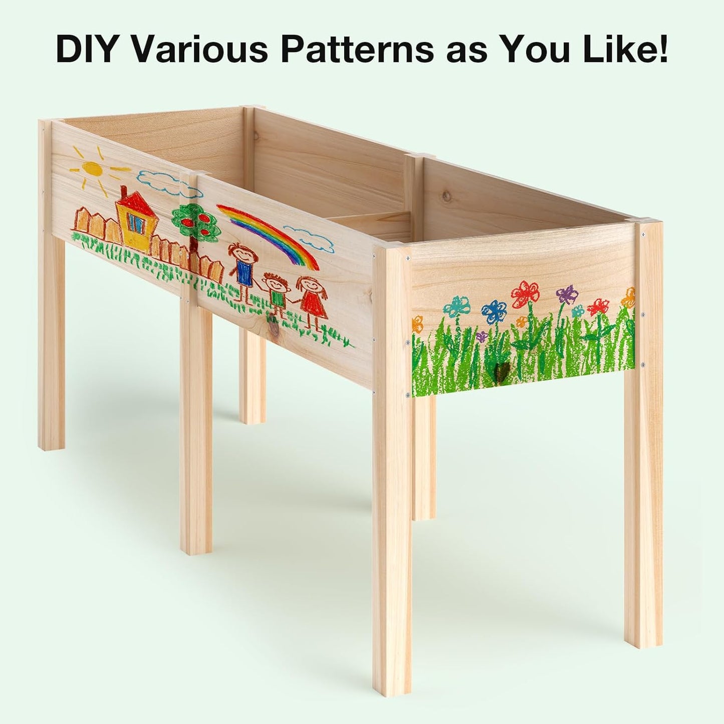 MIXC 72”L X 23”W Raised Garden Bed Outdoors with Legs, Elevated Reinforced Wooden Large Planter Box for Backyard, Patio, Balcony w/Divider Panel, 6 Legs, 300lb Capacity