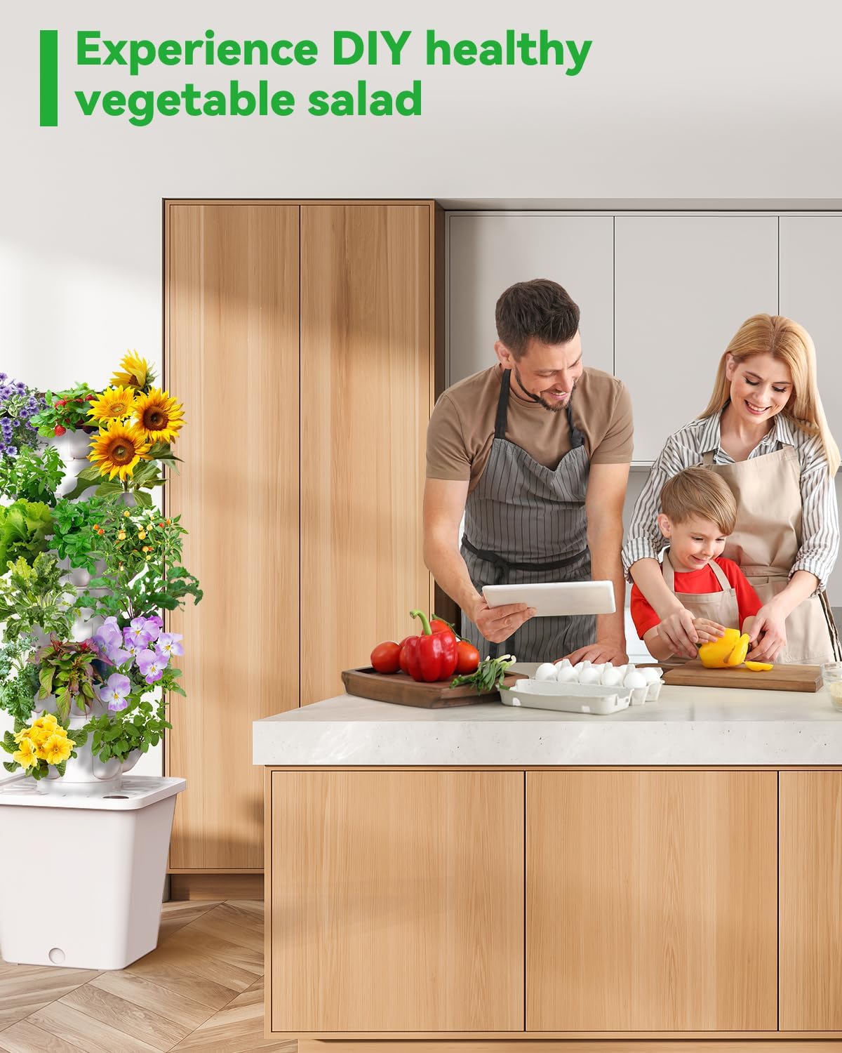 Vertical Hydroponics Growing System Kit, Indoor Outdoor Gardening System Kits, Herb & Fruits Growing Tower, 6 Layer 30 Pods