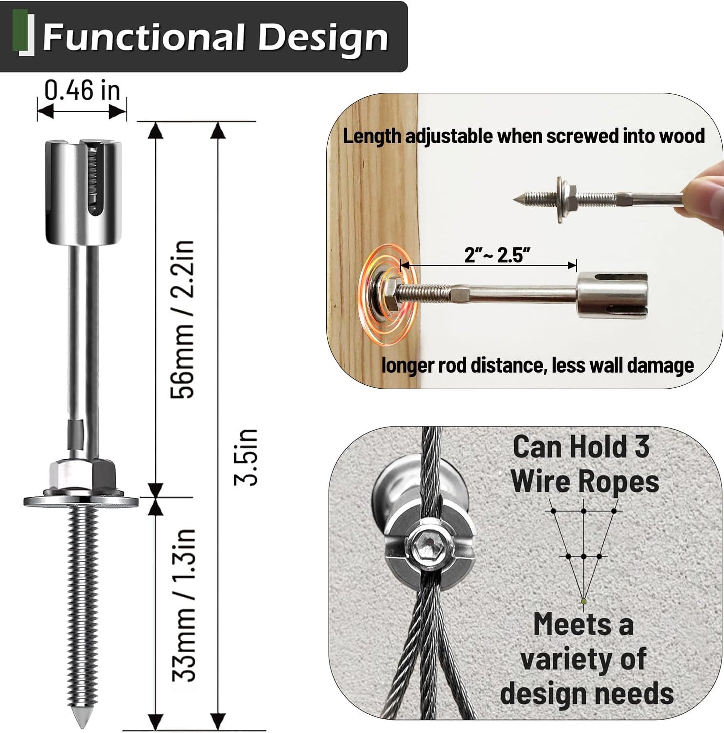 Wire Trellis for Climbing Plants Outdoor, 30-Set Wall Trellis Kit for 5/64"(2mm) Wire Ropes, T316 Espalier System for Fence and Garden DIY Projects (Hubs Only, Without Cable)