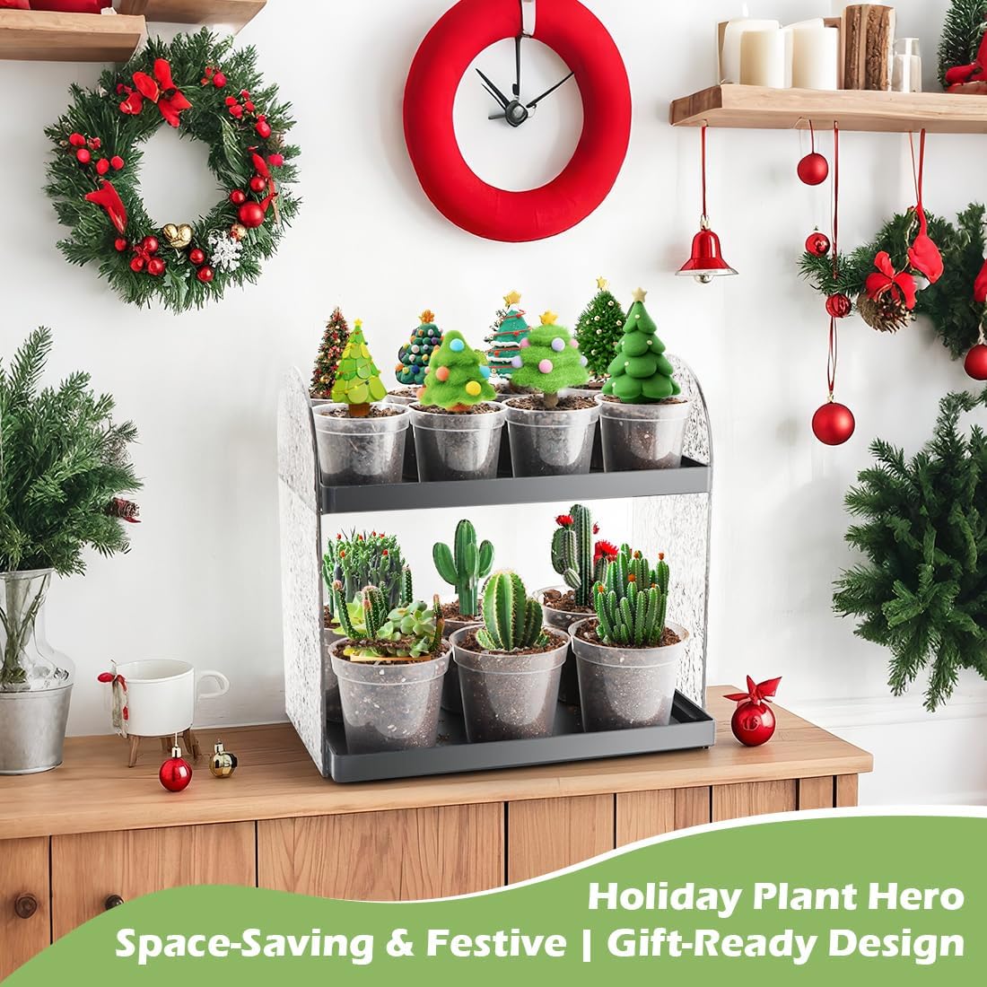 2-Pack Mini Plant Stands with 2.5" & 3" Clear Plastic Pots with Drainage Holes for Plants Indoor Seedling Small Succulent Windowsill Shelf as Gifts for Men Women