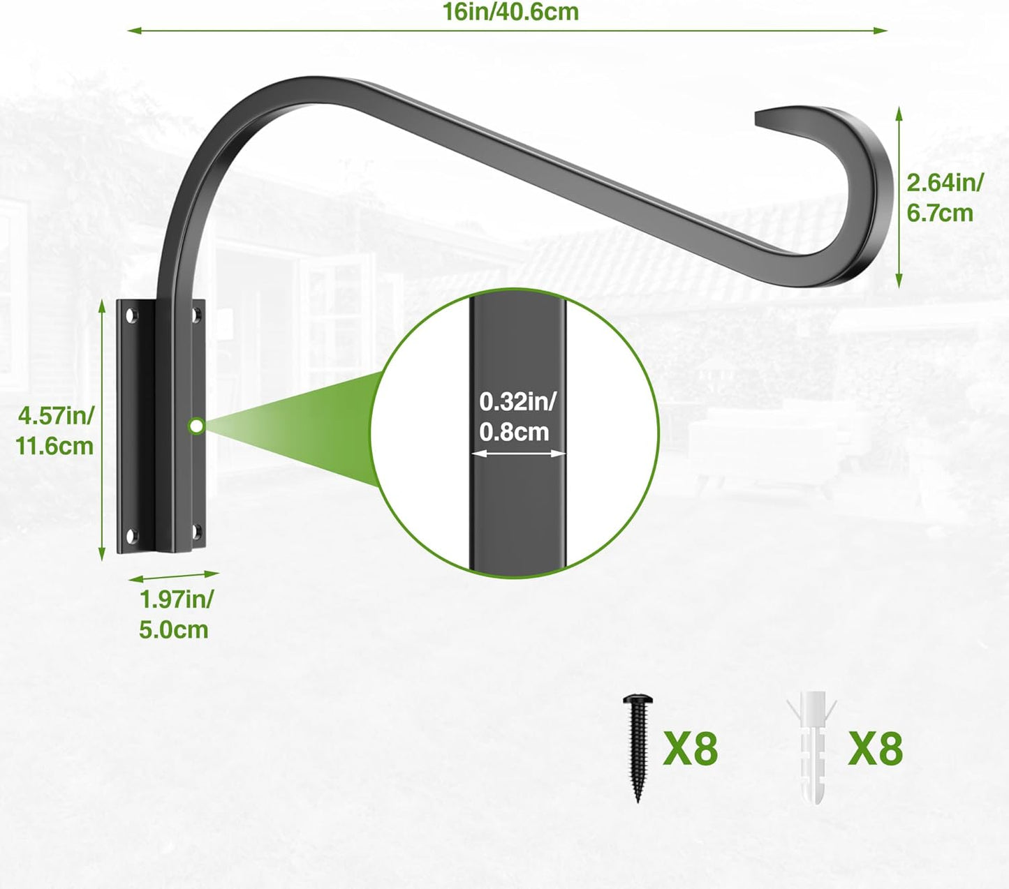 16 Inch 2 Pack Plant Hangers for Indoor/Outdoor Wall Mount - Heavy Duty Hanging Plant Holder & Bird Feeder Hooks, Decorative Black Metal Wall Hangers for Plants, Flower Baskets