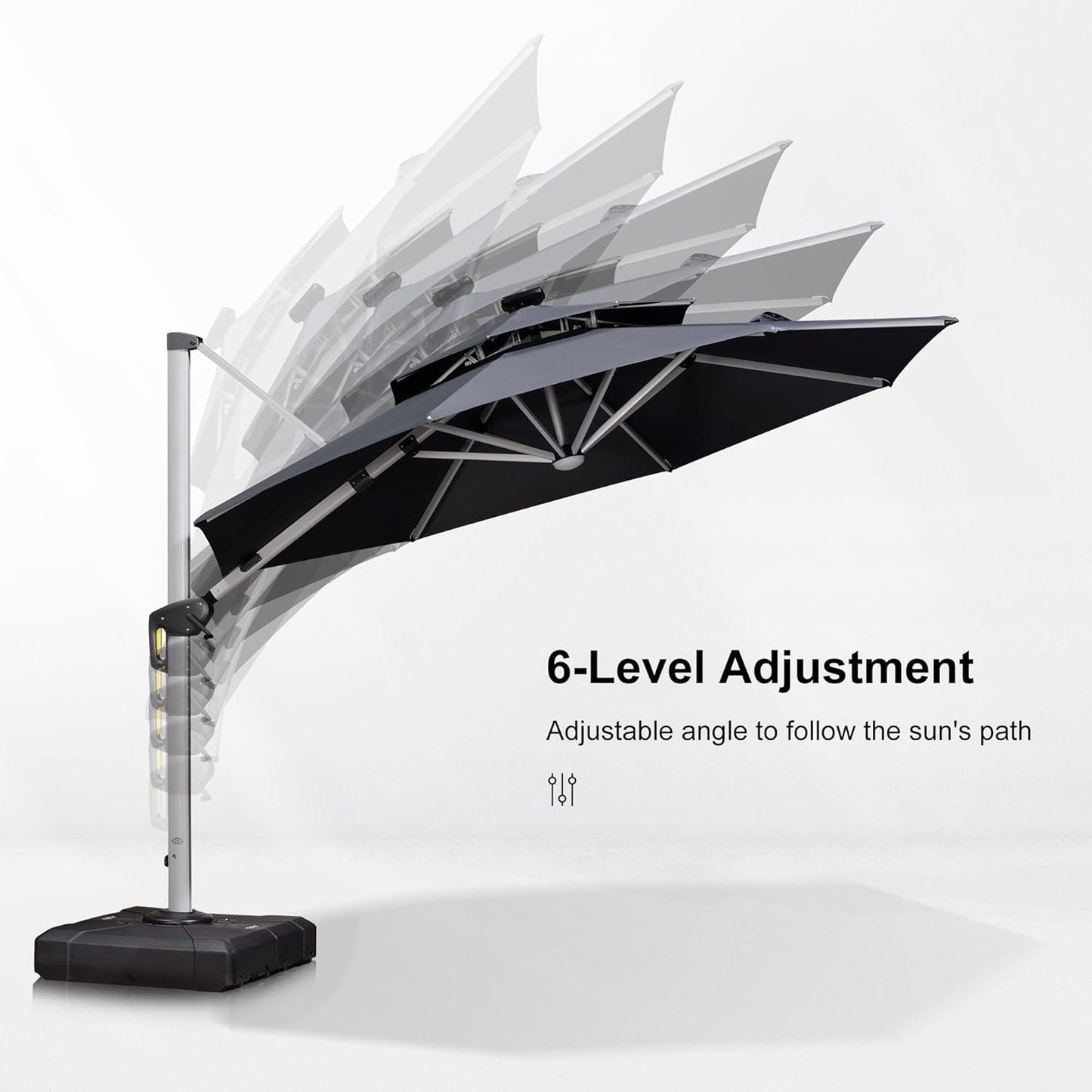 PURPLE LEAF 11ft Patio Umbrella With Base Solar powered LED Cantilever Umbrella with LED lights Windproof Outdoor Offset Umbrella for Garden Deck Pool Patio, Grey