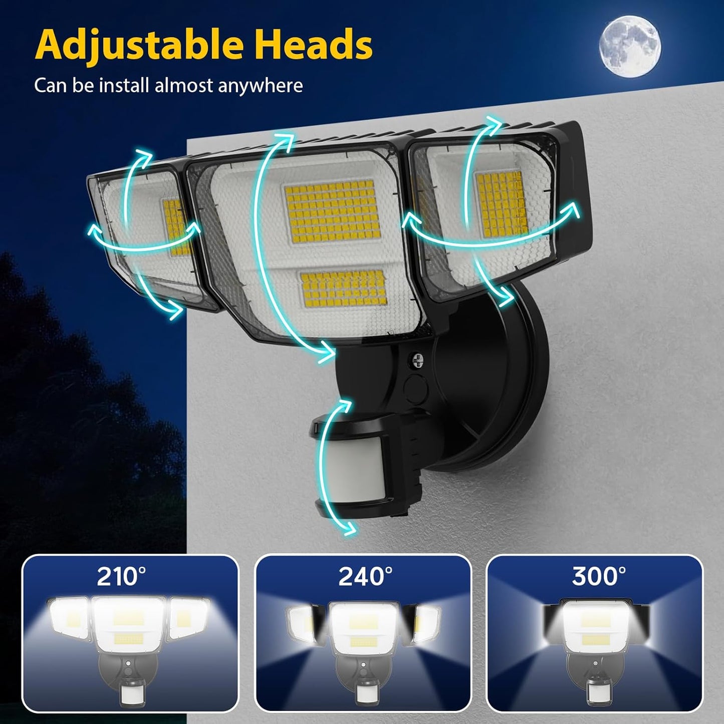 90W 10000LM LED Security Lights Motion Sensor Outdoor Lights, 4 Head Dusk to Dawn, 6500K Daylight Flood Lights Outdoor Motion Sensor, IP65 Waterproof, Motion Light for Outside, Garage, Yard, Porch