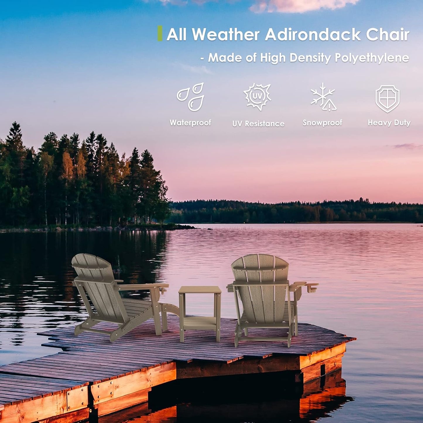 GREENVINES Folding-Adirondack-Chair | Wood Grain | HDPE Plastic | Fire Pit Chairs | All Weather | Cup Holder | Desert Brown | for Deck Backyard Patio Outdoor