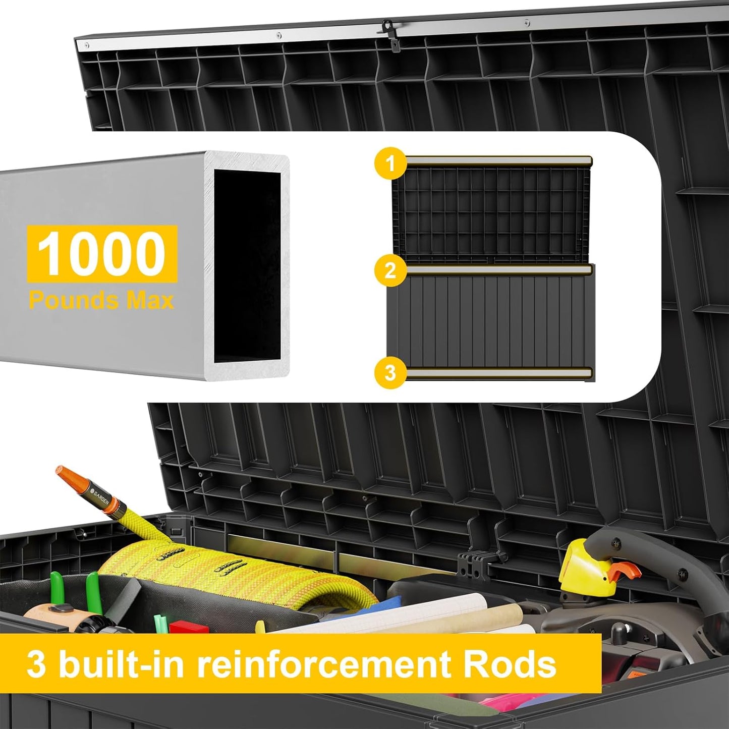 Deck Box - 230 Gallon Large Outdoor Storage box,Waterproof Patio Furniture and Storage Deck - Lockable and UV Resistant, Perfect for Pool and Outdoor Use, Weatherproof Resin, Lockable (Black) -