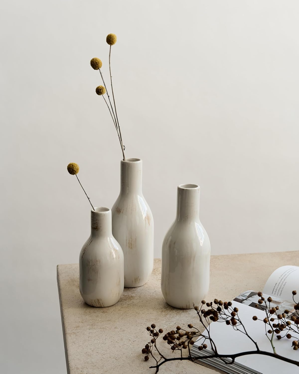NOBULA White Ceramic Donut Vases โ Modern Home Decor for Living Room, Bedroom & Table Centerpiece - Minimalist Nordic โ Unique Vases for Olive Plant & Flowers โ Decorative Coffee Table Vase Set of 3