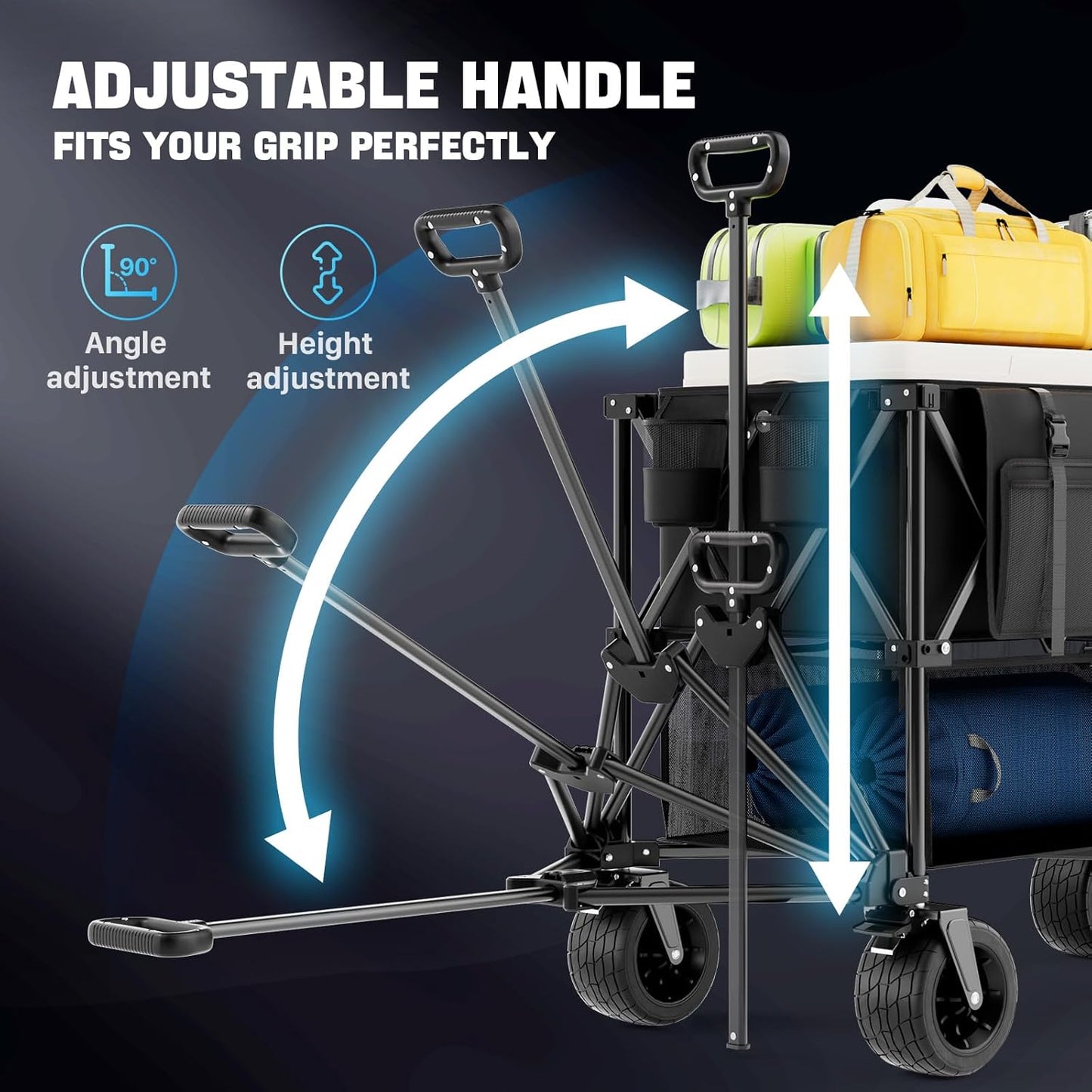 400L Double Decker Folding Wagon Cart, Heavy Duty 560LBS Capacity Utility Cart with Brake, Collapsible Wagon with All-Terrain Big Wheels for Beach, Camping, Picnic, and Outdoor Use – Black