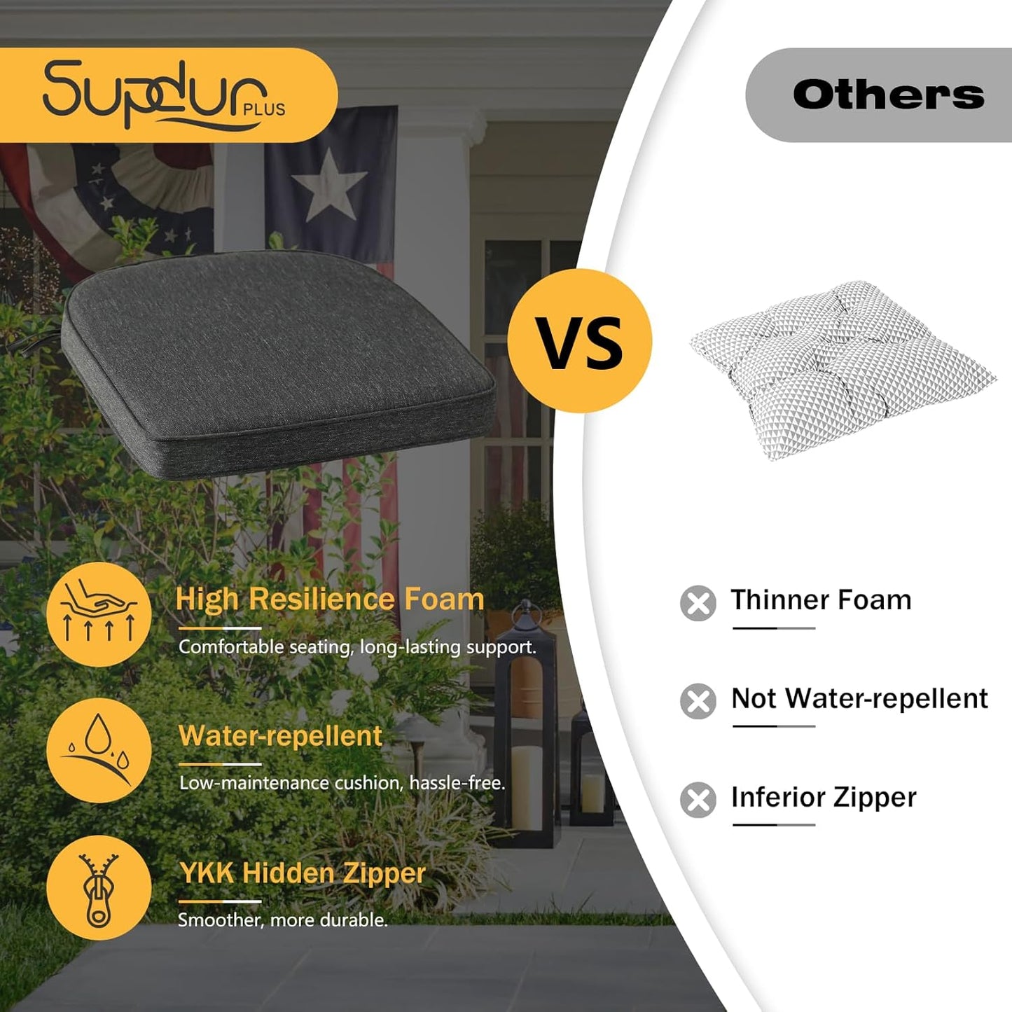 Outdoor Round Corner Seat Cushion, 17"x16"x2", Set of 4, Non Slip Seat Cushion Pads with Removable Cover for Patio Furniture, Garden Yard Lawn, Charcoal Gray