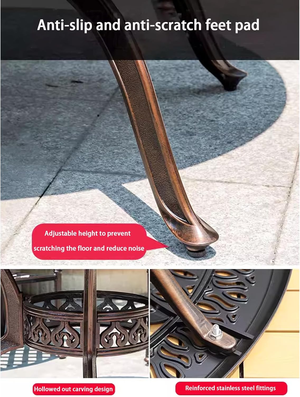 Outdoor Table Cast Aluminum Round Patio Table with Umbrella Hole All Weather Outdoor Dining Table for Lawn Garden Backyard (100cm Orchid Round Table)