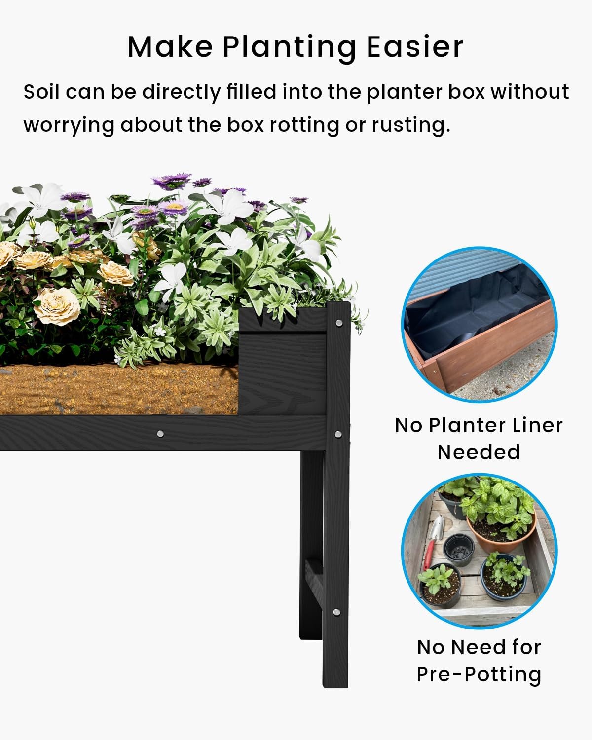 HDPE Raised Garden Bed with Legs, Outdoor Weather-Resistant Elevated Planter Box Stand for Seeds, Herbs, Flowers, Vegetables (Black)
