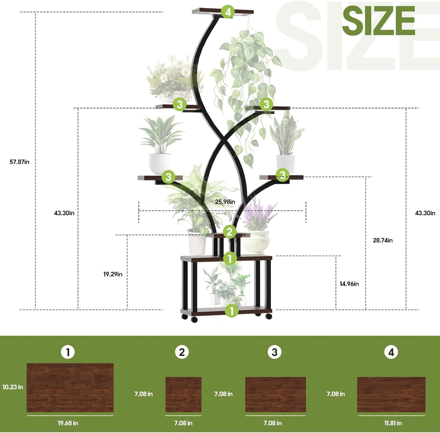 Indoor Plant Stand with Grow Lights ,Stylish S-Shaped Metal Rack for Multiple Indoor Plants ,8-Tiered Tall Plant Shelf for Home and Patio ,Perfect for Plant Lovers
