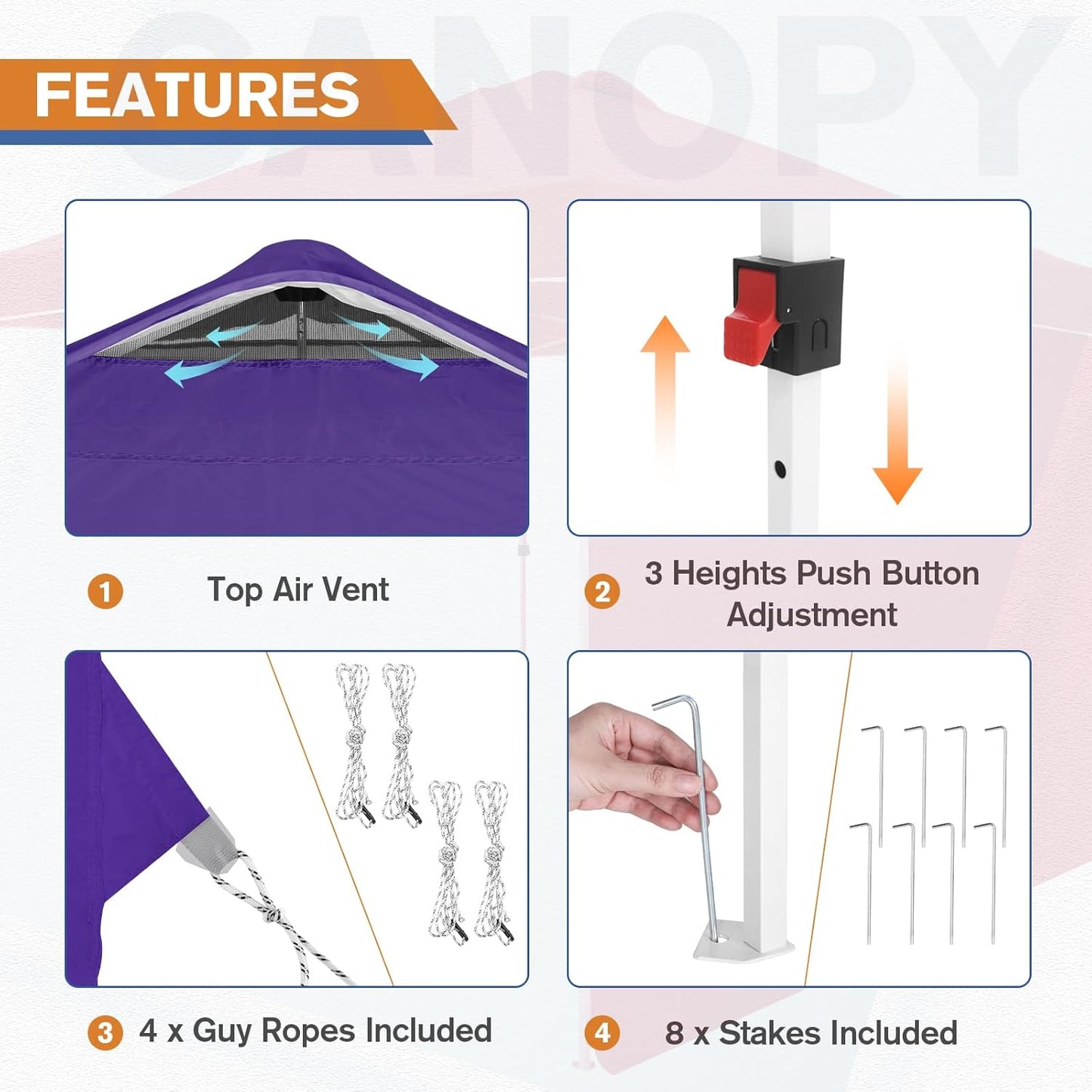 EAGLE PEAK Pop Up Canopy Tent with 1 Sidewall, Easy Setup Event Tent, Outdoor Sun Shade, Wheeled Carry Bag, Stakes and Guy Ropes, Instant Canopy 10x10, Purple