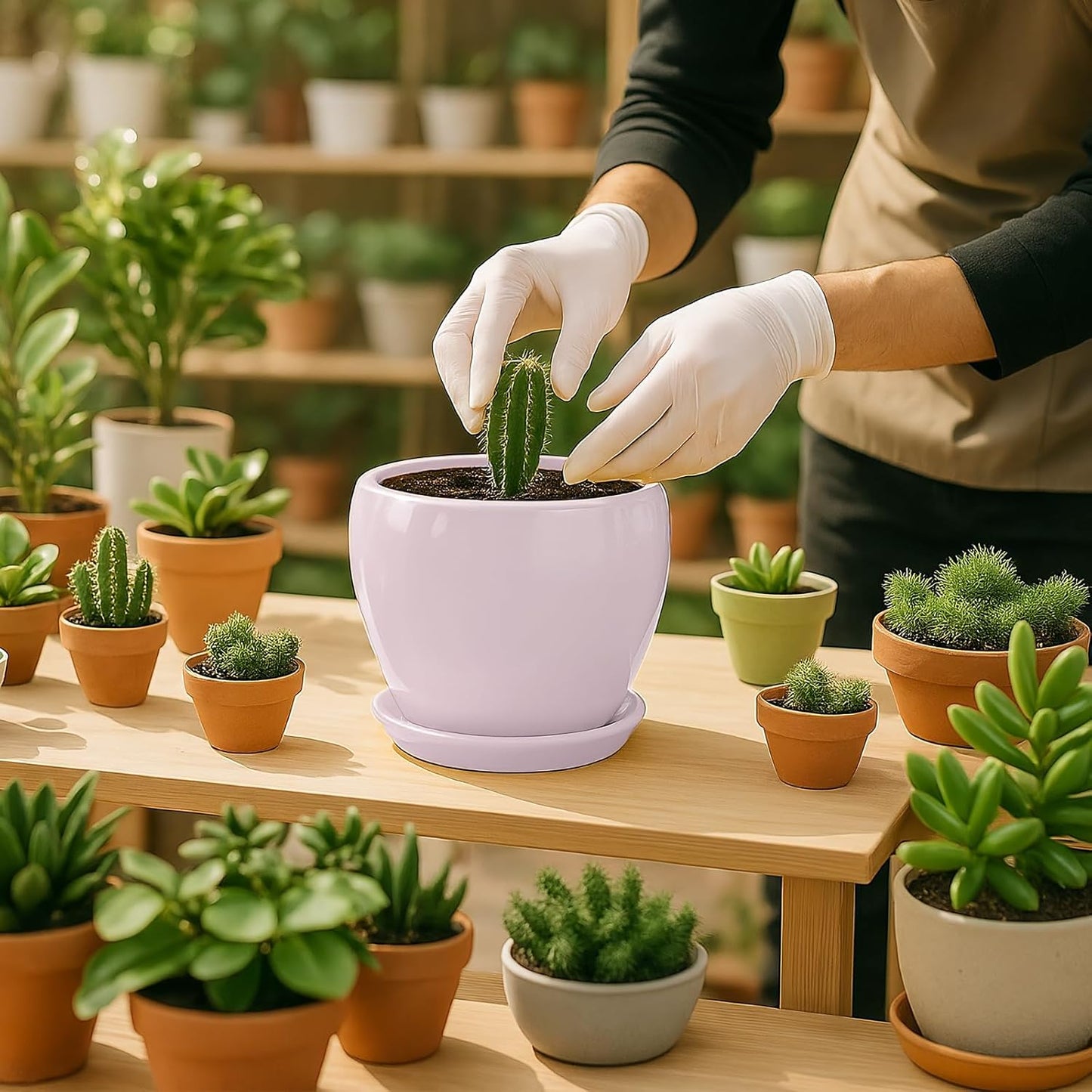 Deep Dream 6 Inch Plant Pots- Ceramic Planter Pot with Drainage Hole and Saucer, Round Flower Pot for Indoor Outdoor Succulent, Snake Plants and Cactus, Pink