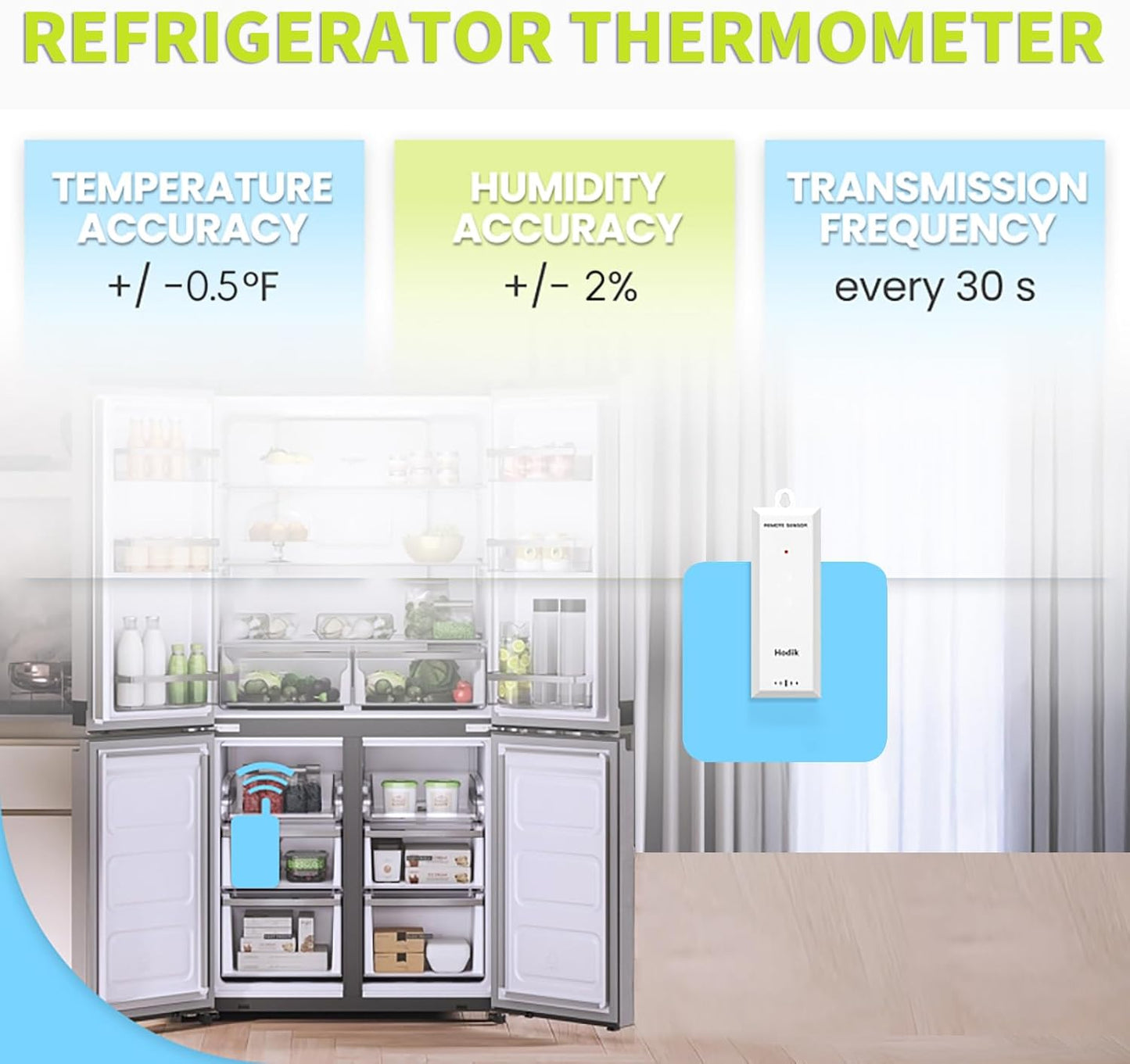 Wireless Freezer Thermometer with Alarm Refrigerator Thermometer, Fridge Freezer Alarm Thermometer Digital with 3 Adjustable Backlight and 330FT Remote Range for Kitchen Home Restaurant (One Sensor)