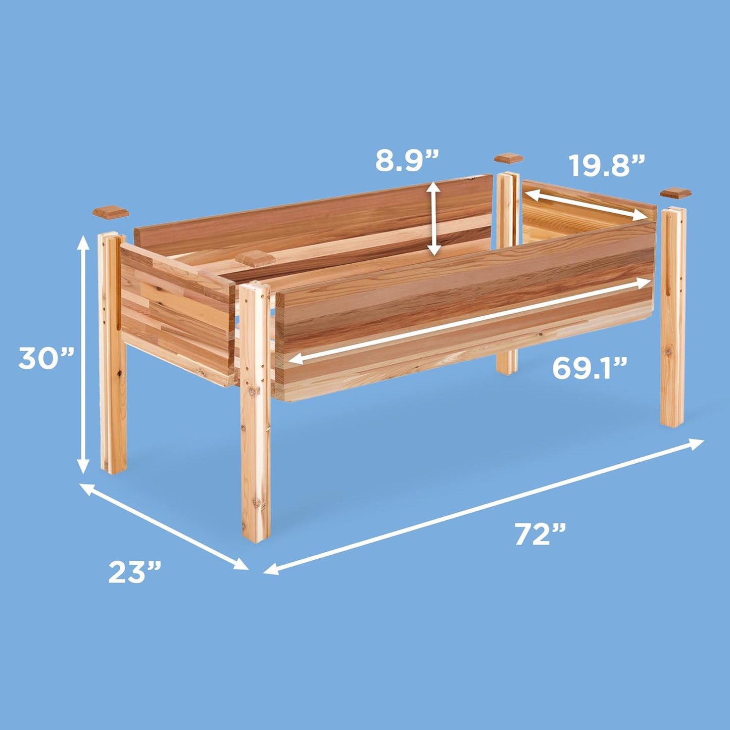 Jumbl, Cedar Raised Garden Bed, Elevated Wood Planter for Growing Fresh Herbs, Vegetables, Flowers, Succulents - 72x23x30”