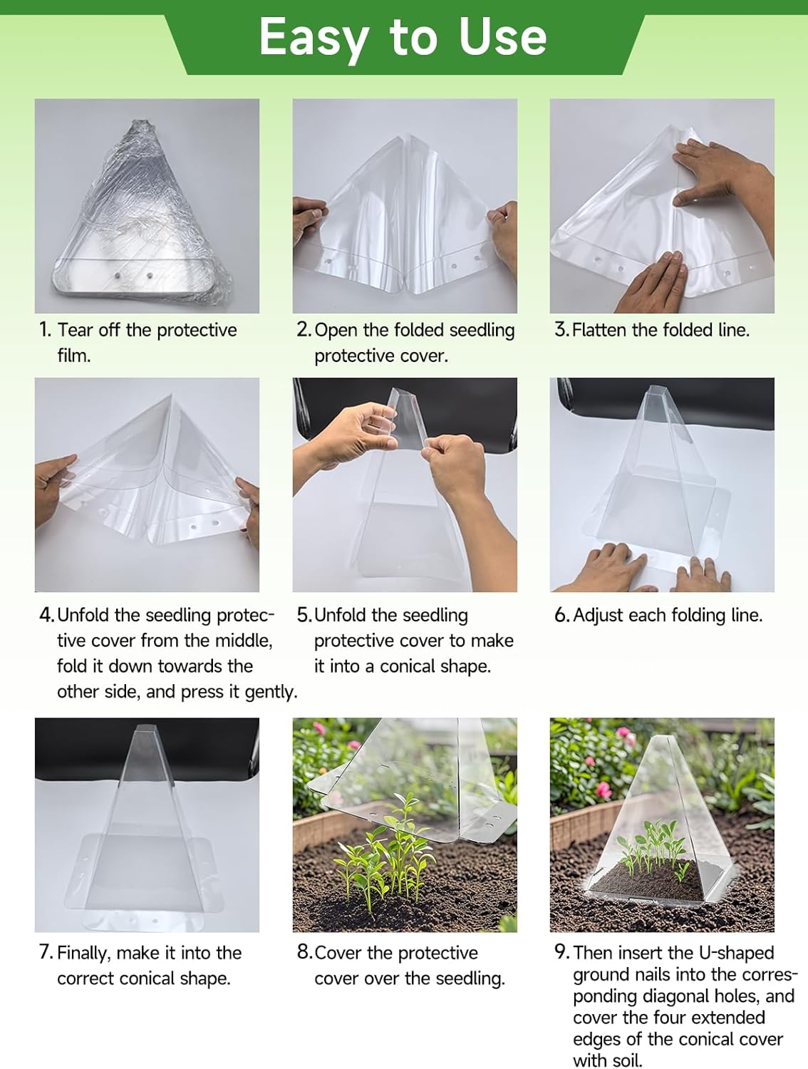 60 Pack Garden Cloches for Plants - Clear Reusable Plastic Seedling Covers with 120 Metal Stakes - Mini Greenhouse Plant Bell Covers for Frost, Sun, Pests Protection(7.8" x 11")