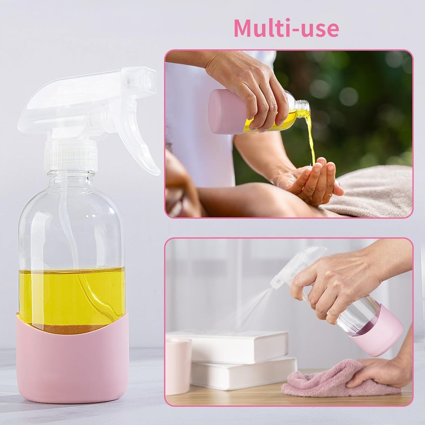 HOMBYS 8 Oz Empty Clear Glass Spray Bottles with Silicone Sleeve Protection Refillable Containers for Cleaning Solutions, Essential Oils, Misting Plants - Quality Sprayer - 1 Pack Boston Bottles