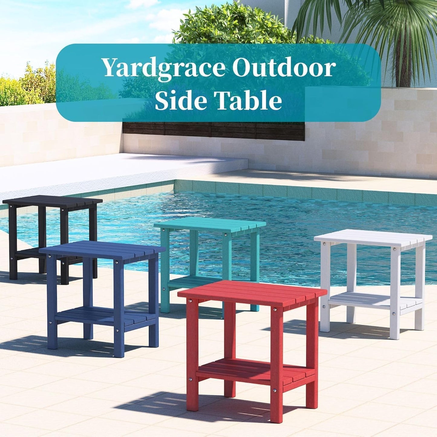 Outdoor Side Table, 2-Tier Small Outdoor Table for Patio, Adirondack Side Tables for Outside or Indoor, Patio End Table for Pool, Porch, Weather Resistant Easy Maintenance-Red