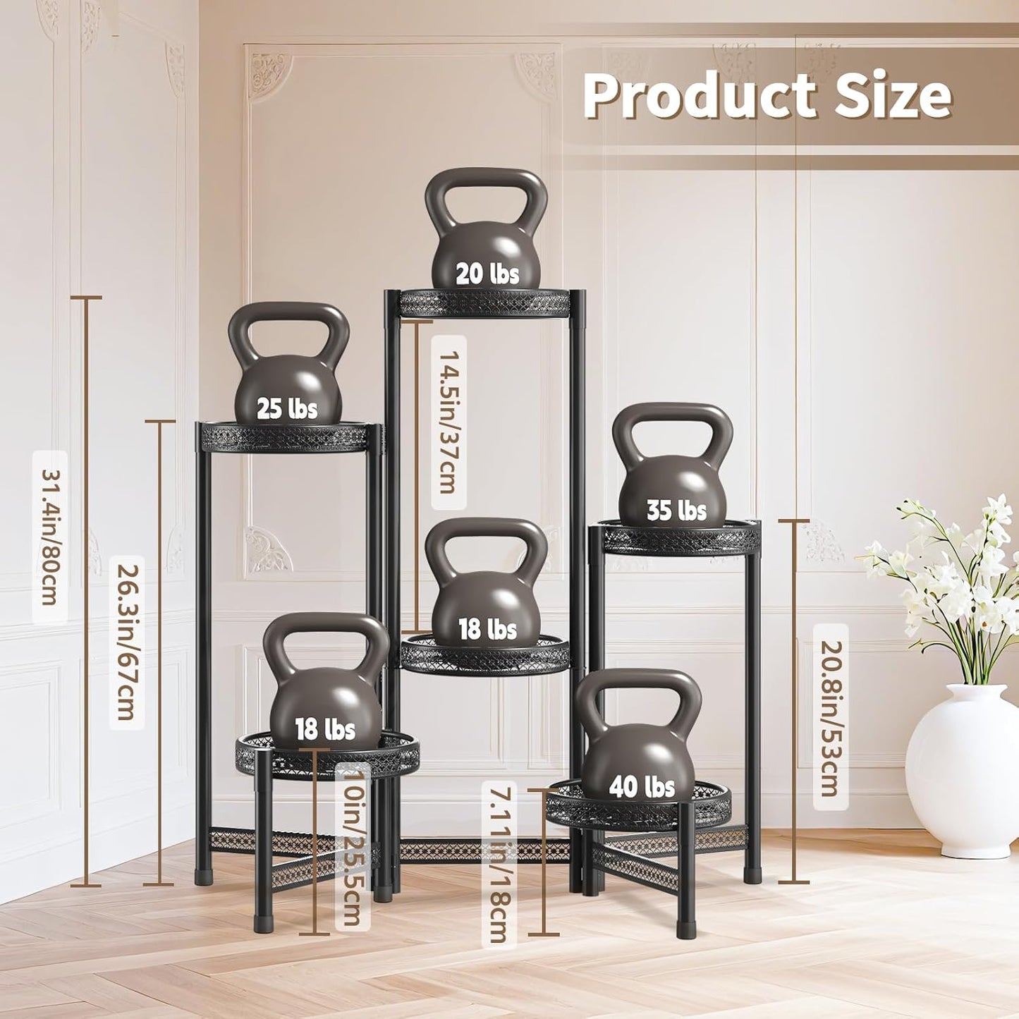 LASZOLA 6 Tiered Folding Tall Plant Stand Indoor Outdoor for Large Planter, Heavy Duty Metal Adjustable Multiple Flower Rack for Corner, Wrought Iron High Spiral Holder for Modern House Patio, Black