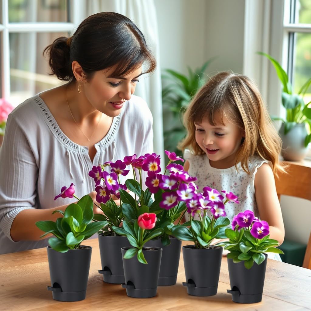 12 Pack 4 Inch Self Watering Plant Pots with Drainage and Saucers,Plastic Flower Pots for Indoor and Outdoor Plants, Nursery Planters for Houseplants and Herbs Black, 4 inch 12pcs