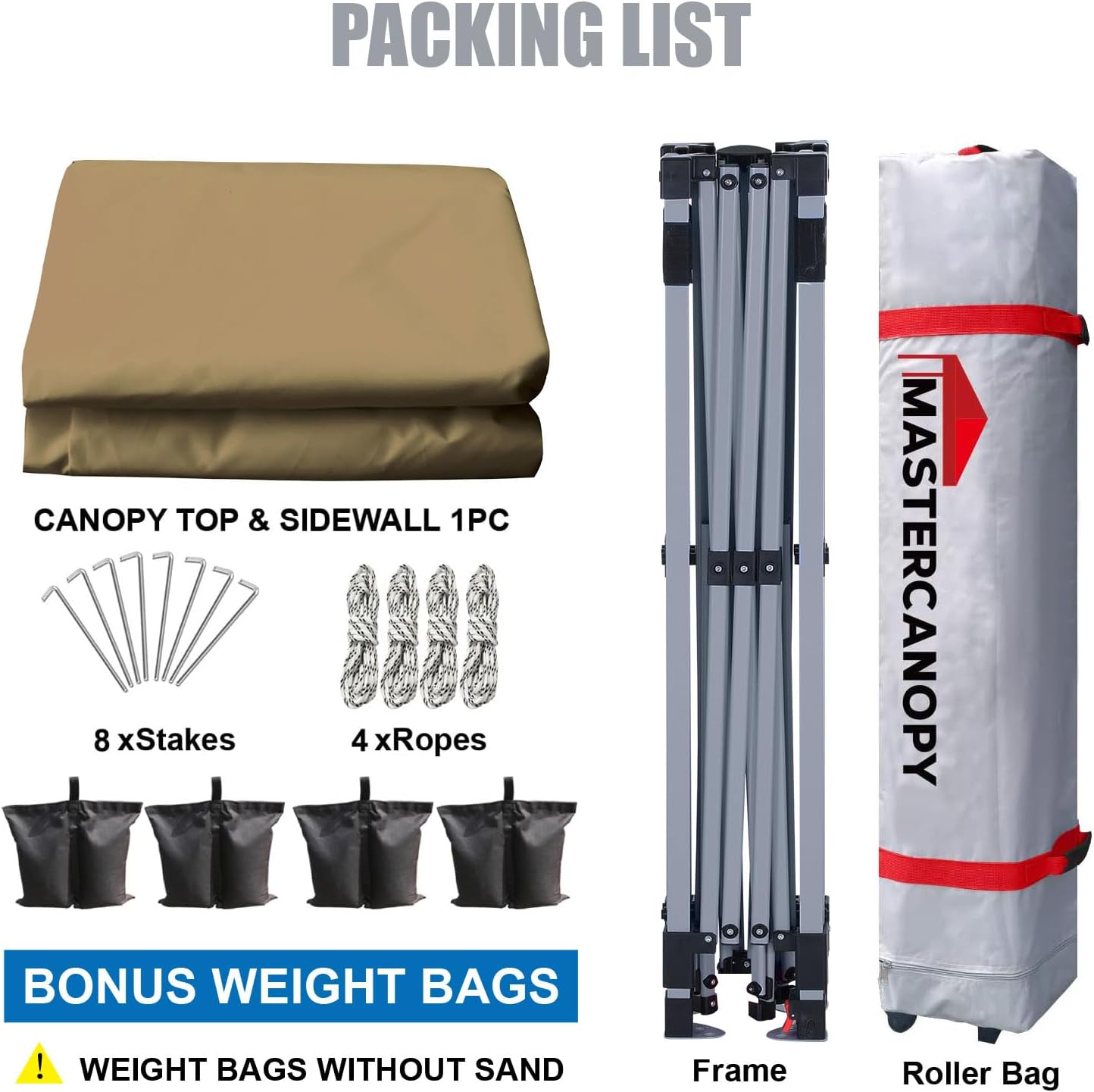 MASTERCANOPY Durable Pop-up Canopy Tent with 1 Sidewall (10'x10',Khaki)