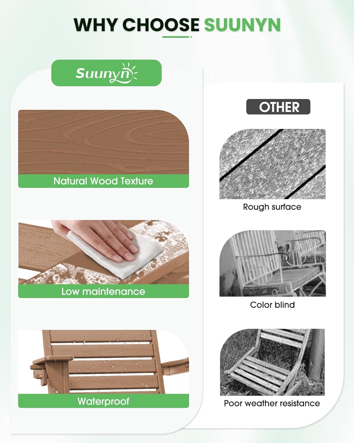 Folding Adirondack Chair HDPE All-Weather Adirondack Chairs with Cup Holder, Outdoor Fire Pit Chairs Lawn Chair for Deck Patio Garden (Teak)