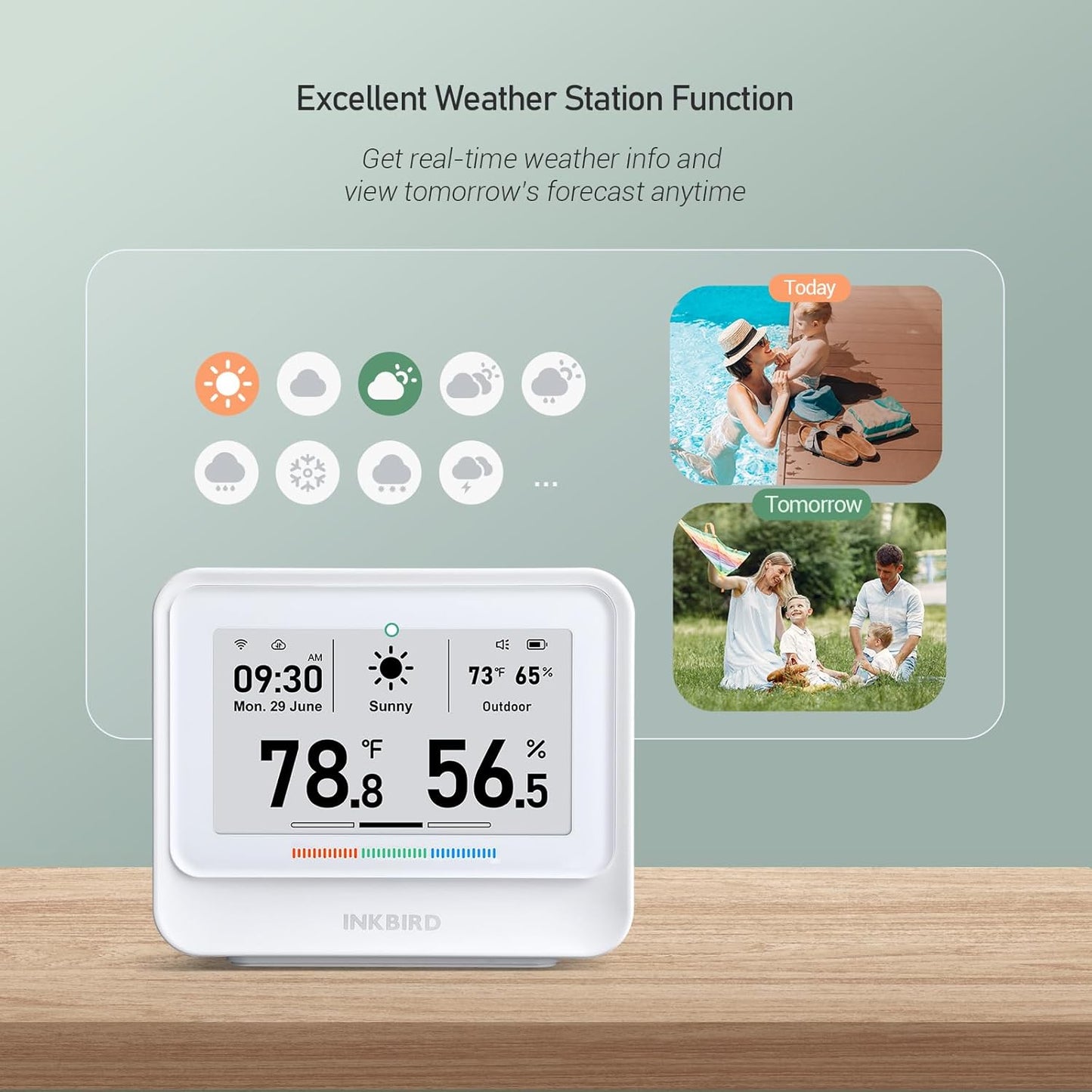 INKBIRD WiFi Thermometer Hygrometer, Temperature and Humidity Sensor with Weather Station, 9-in-1 IBS-TH5 with Electronic Ink Display, 2 Years Free Data Storage Export, Remote Monitor for Room