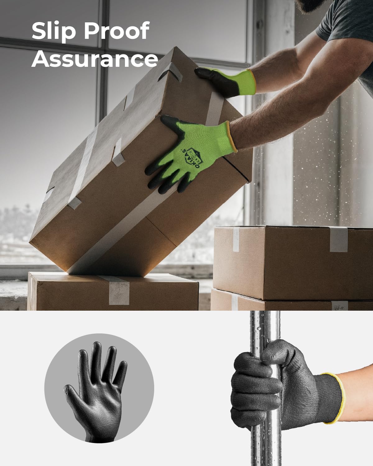 OKIAAS Work Gloves for Men,Ultra Thin and Lightweight Working Gloves with Grip, 12 Pairs Bulk Pack Construction Gloves with Polyurethane Coating for Light Duty Work (Black, X-Large)