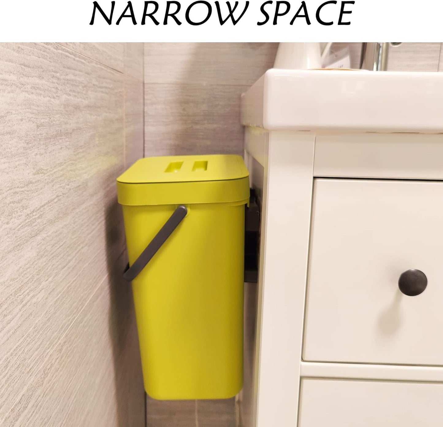 stonespace Small Trash Can with Lid,Mountable Indoor Compost Bucket, Hanging Trash Can with Lid for Cupboard/Bathroom/Bedroom/Office/Camping, 3.2 Gallon/12L Green