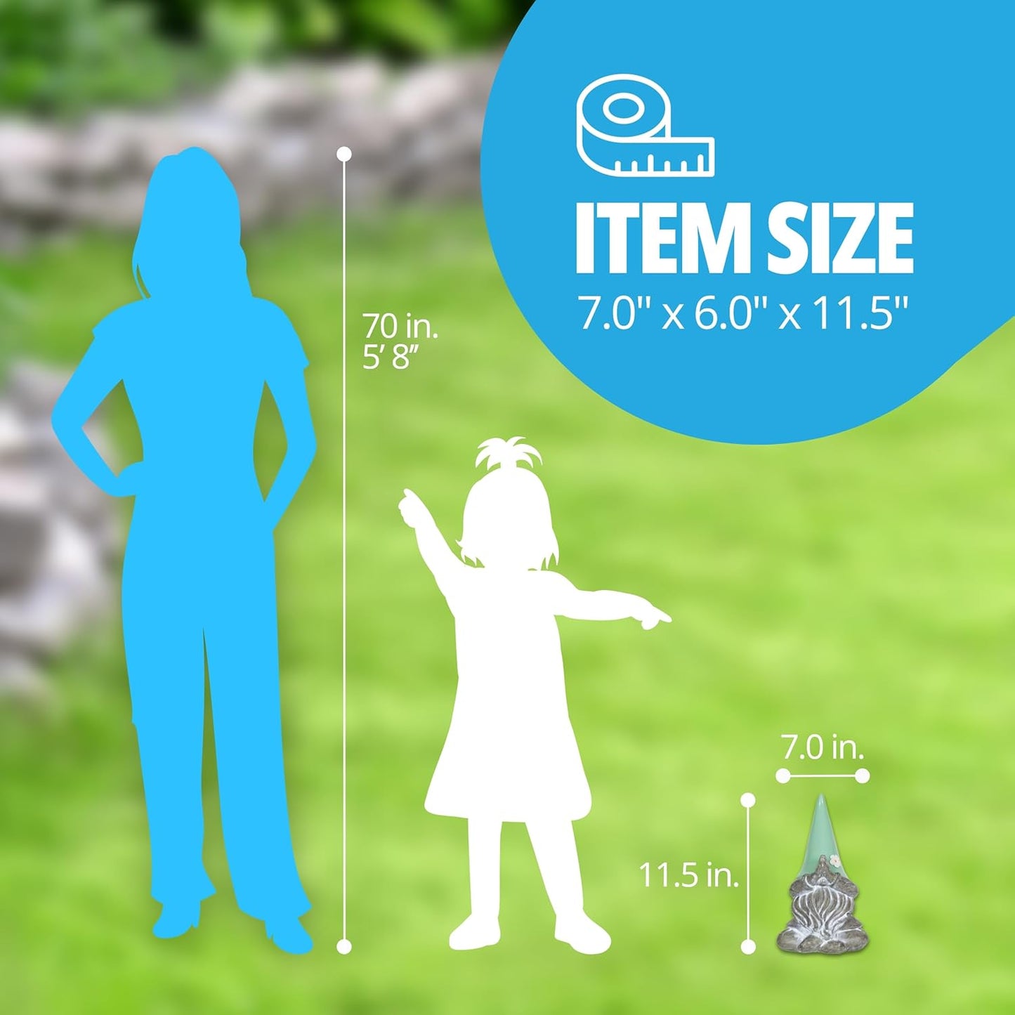 Exhart Garden Sculpture, Meditating Yoga Solar Garden Gnome Statue, LED Flower Hat, Outdoor Garden Decoration, 7 x 11.5 Inch, Mint