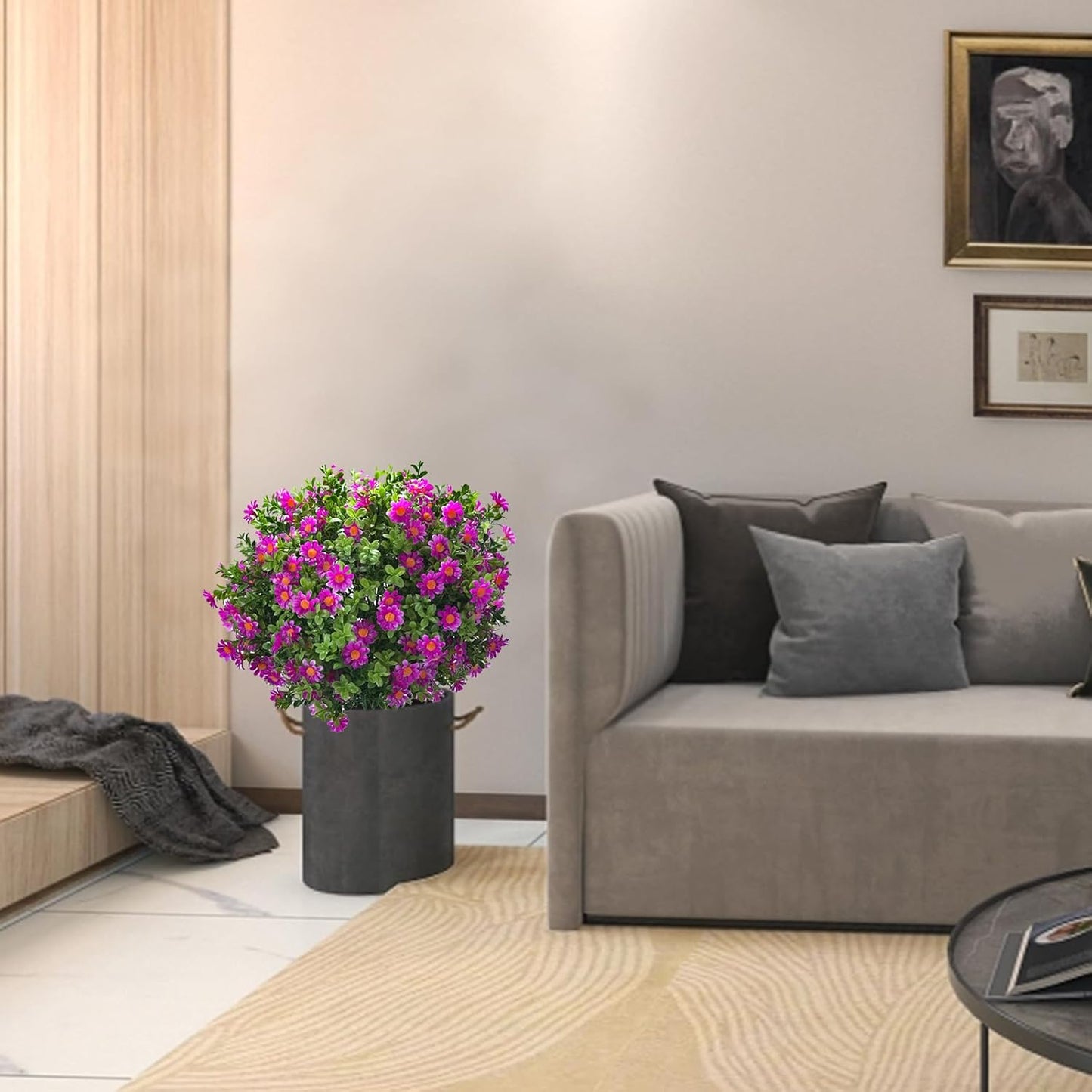 23.6" Artificial Boxwood Topiary Ball Trees with Purple Flowers, Set of 2 UV Resistant No Fade Outdoor Faux Plants with Ground Spike, Fake Shrubs for Garden, Patio, Porch, Yard, Indoor Decor