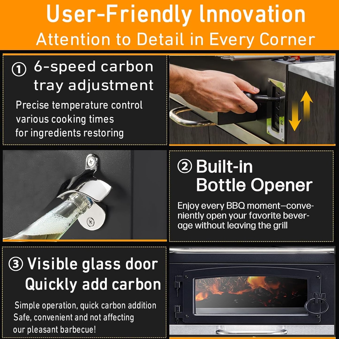 Built In Charcoal Grill, BBQ Grill with Oversize Cooking Area, Outdoor Cooking Grill with Charcoal Trays for Outdoor Backyard Camping Picnics, Patio and Parties