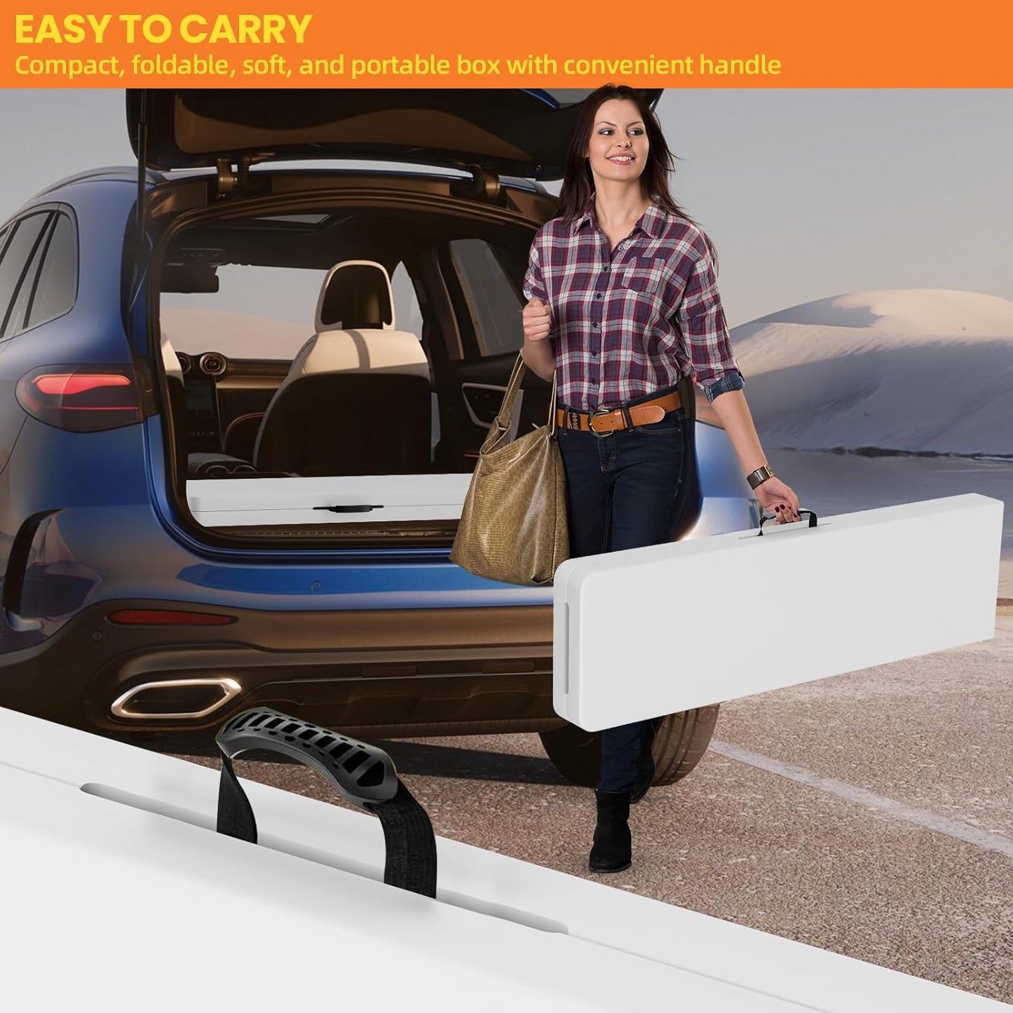 HLPB Folding Bench 6 ft, Foldable Plastic Bench with Handle and Smooth HDPE Tabletop, Protable in/Outdoor Picnic Party Camping Dining Seat, 2 Pack, White