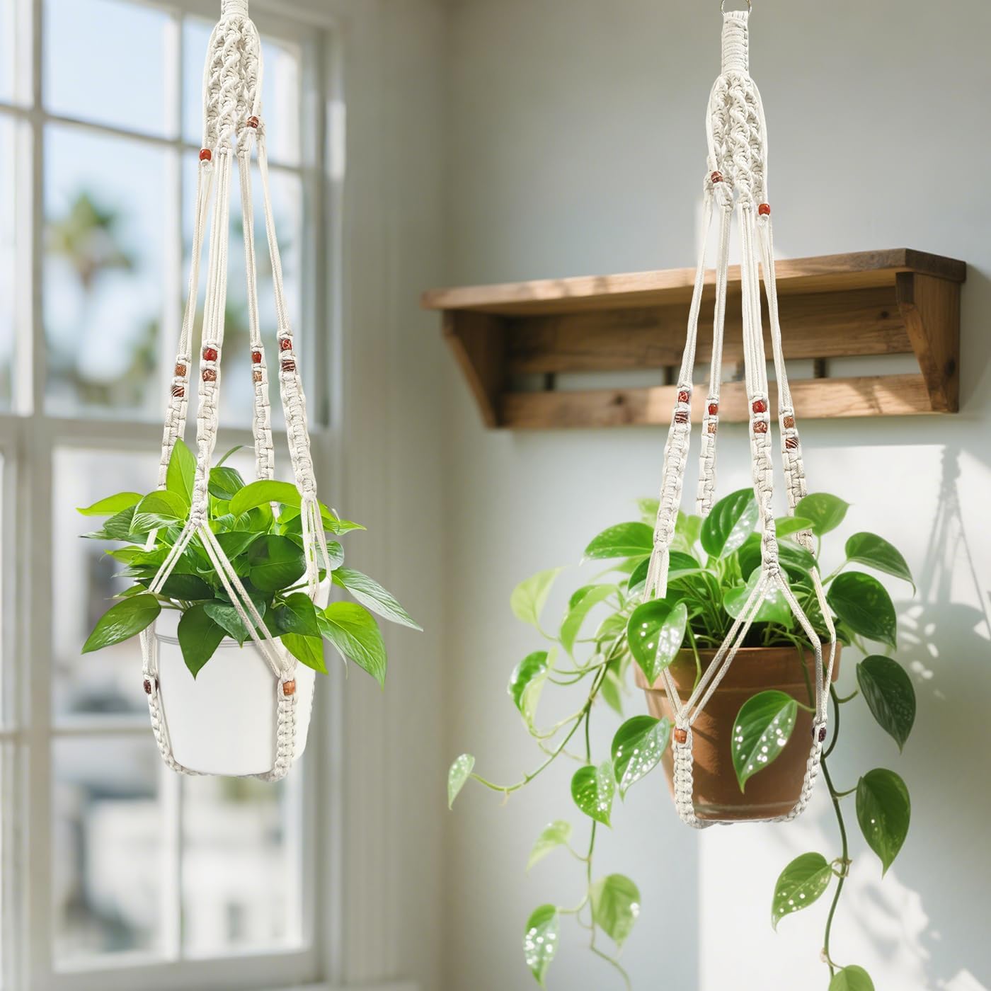 Belit Macrame Plant Hangers Indoor Outdoor 2 Pack Hanging Planters Basket with 2 Hooks Decorative Flower Pots Stand Home Decor