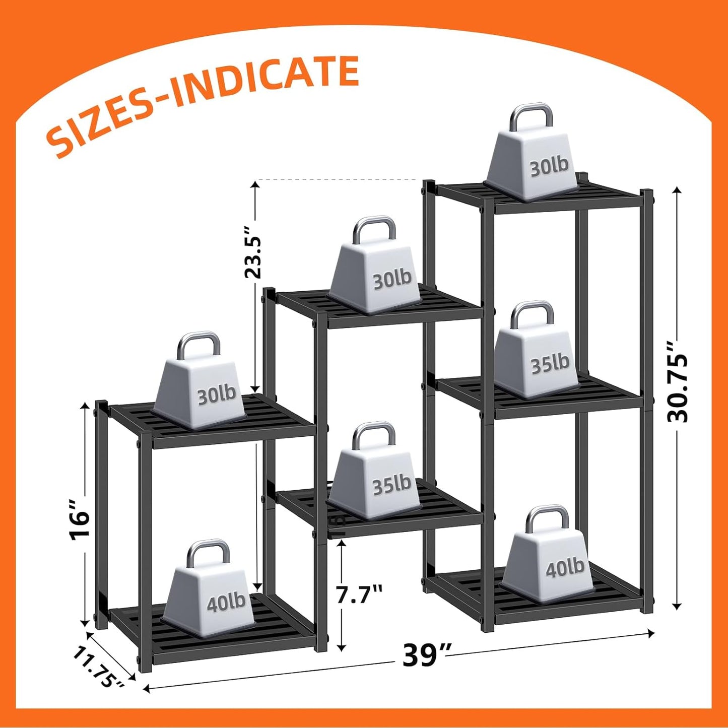 Simple Trending Plant Stand Indoor Outdoor, Heavy Duty Metal Waterproof 7 Tiered Plant Shelf for Multiple Flower Planter Holder Tall Large Rack, Black