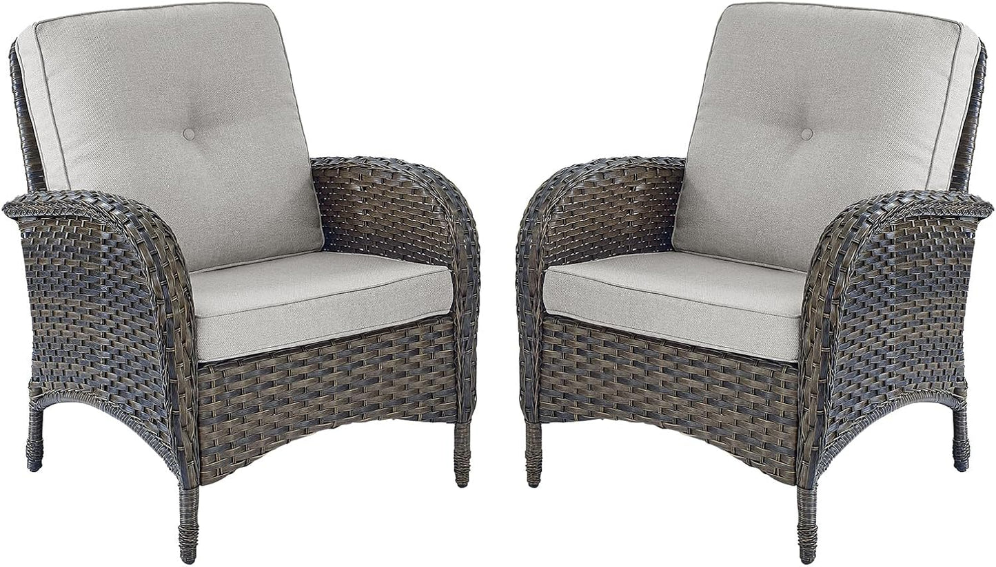 HUMMUH Outdoor Wicker Chairs Patio Dining Chairs Set of 2 with High Back and Deep Seat for Garden,Porch,Backyard,Balcony (Brown/Beige)