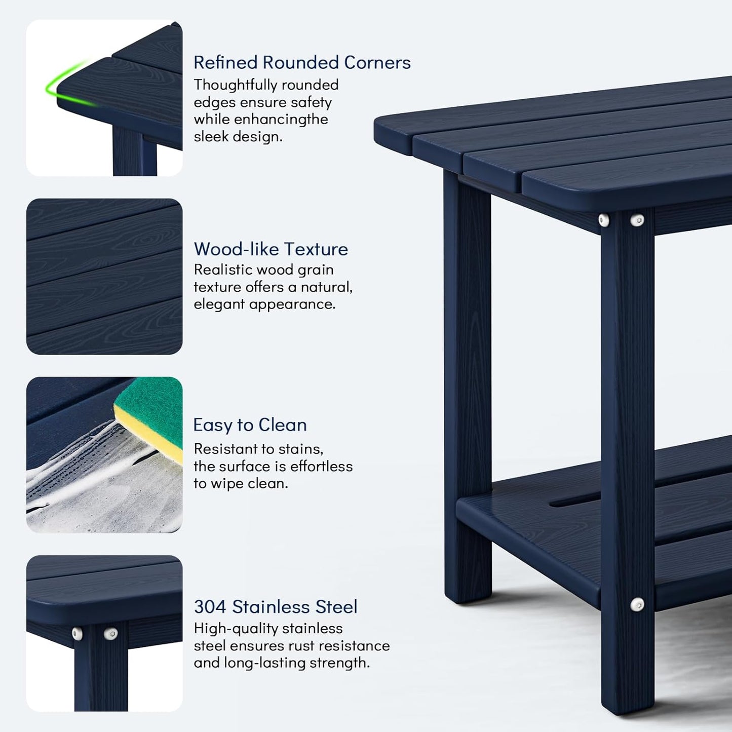 Adirondack Square Side Table - 18.4" Large Panel HDPE Outdoor End Table - Weatherproof, Rustproof & Low Maintenance for Patio, Lawn, Pool, Indoor Use (Navy Blue)