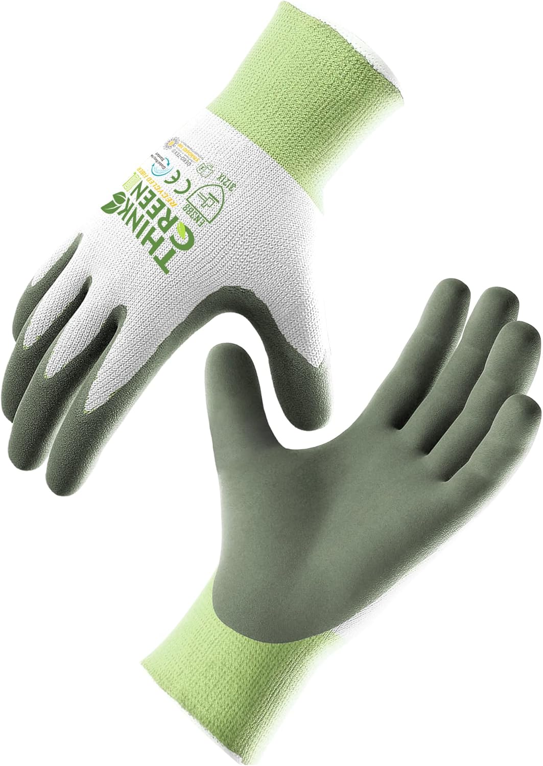 COOLJOB 3 Pairs Gardening Gloves for Women Men, 100% Recycled Polyester with Rubber Coated for Garden Patio Yard Lawn Work, Green, White & Grey, X-Large Size