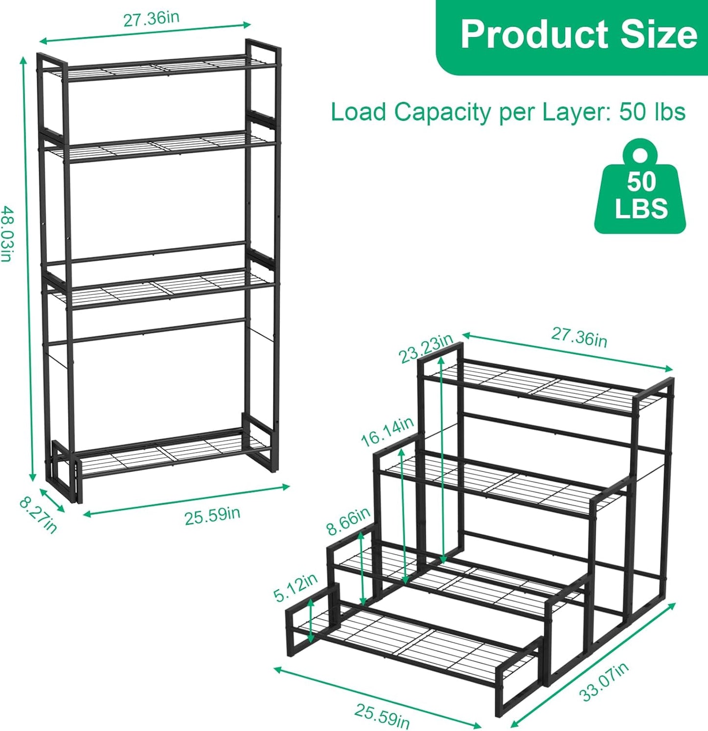 Plant Stand, 4 Tier Stackable Tiered Plant Stand, Scalable Heavy Duty Tall Plant Shelf for Indoor Outdoor, Garden, Display Shelves, Flower Pot Holder, Black