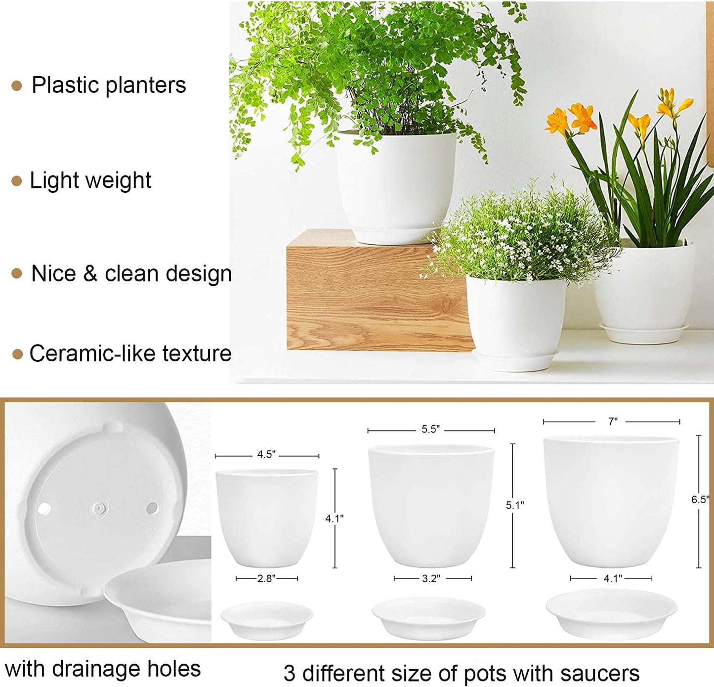 Macrame Plant Hangers with Pots and Saucers, 3 Pack Hanging Planters for Indoor Plants Hanging Plant Holders with Hooks 34" / 26" / 20"