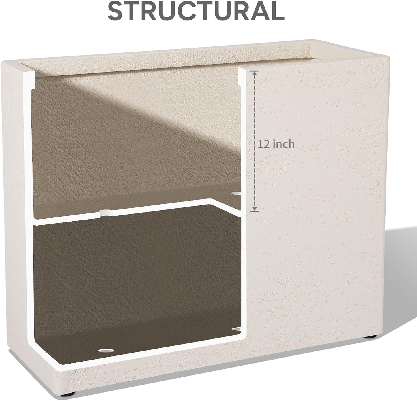 Tall Rectangular Composite ConcretePlanter(30Lx12Wx25H,66 Pounds),Durable All-Weather Use with Drainage Holes,Large Rectangular Planter for Outdoor Indoor Plants