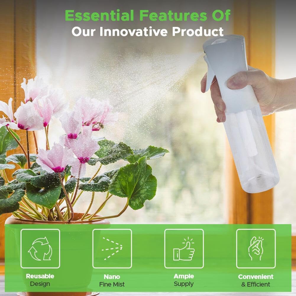 VIGOR PATH Continuous Spray Bottle with Ultra Fine Mist - Versatile Water Sprayer for Hair, Home Cleaning, Salons, Plants, Aromatherapy, and More - Empty Hair Spray Bottle (Clear - 10oz - 2pack)